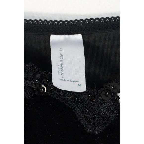Hillard & Hanson Camisole Women Medium Black Velvet Lace Sequin Trim Strappy Top - Picture 5 of 7
